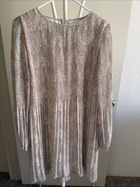 Floral Ribbed Long-Sleeve Mini Dress - Multi Color